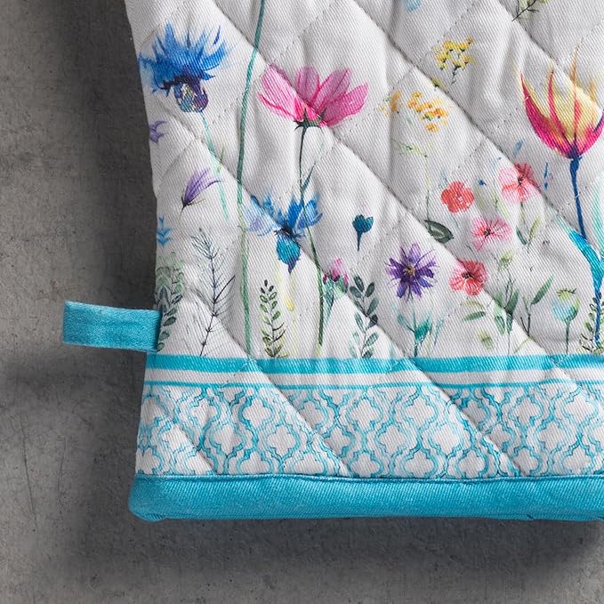 Maison d'Hermine Oven Gloves 100% Cotton Oven Mitt 7" x 13" with Loop Heat Resistant BBQ Cooking Gloves Baking Grilling Gifts for Mothers Day Spring/Summer (Pack of 1, Flower in The Field)