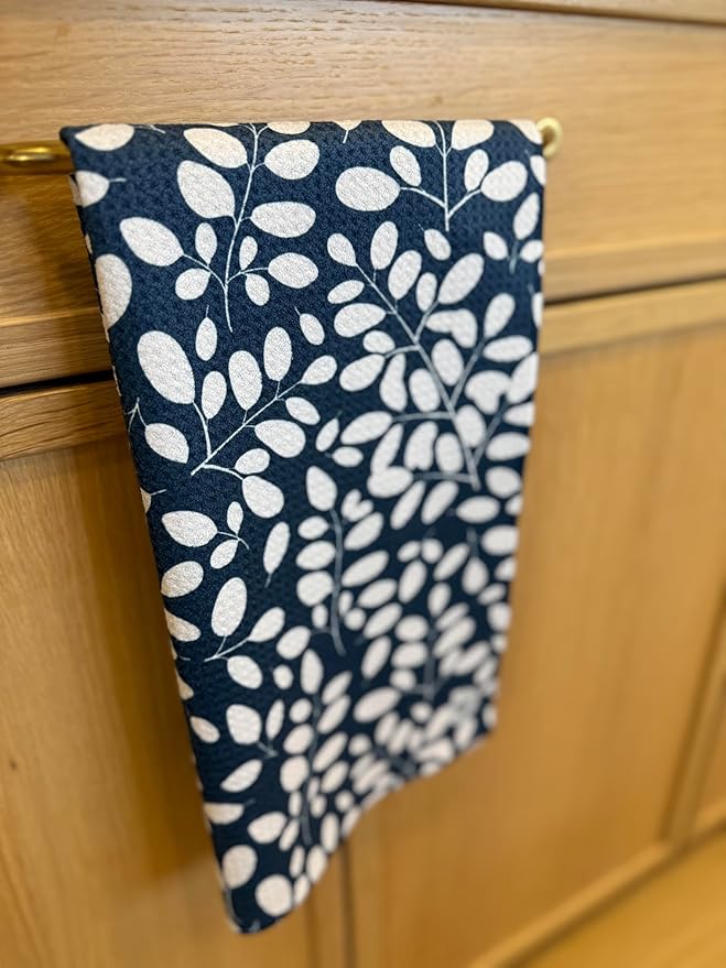 || 3 Pack|| Kitchen Towels || Dish Towels || Tea Towels || Highly Absorbent || Hanging Loop || Dish Cloths || Modern || Designer Prints (Navy/tan)