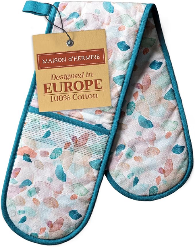 Maison d' Hermine Double Oven Mitts 100% Cotton 7"x35" Double Oven Mitt Heat Resistant BBQ Cooking Gloves with Loop Baking Grilling Gifts for Mothers Day Spring Summer (Summer Picnic)