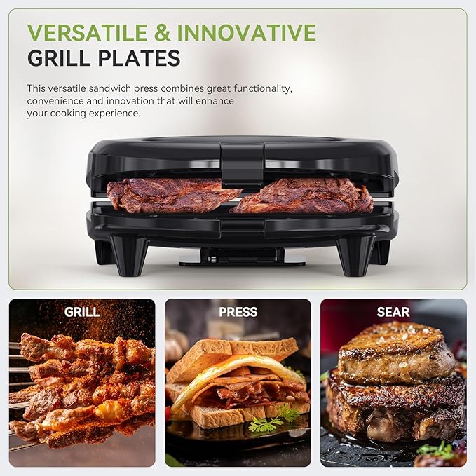 OSTBA Sandwich Maker & Panini Press, 2 Slice Grilled Cheese Maker with Non-stick Grill Plates, Indicator Lights, Cool Touch Handle, Easy to Clean and Store, 750W