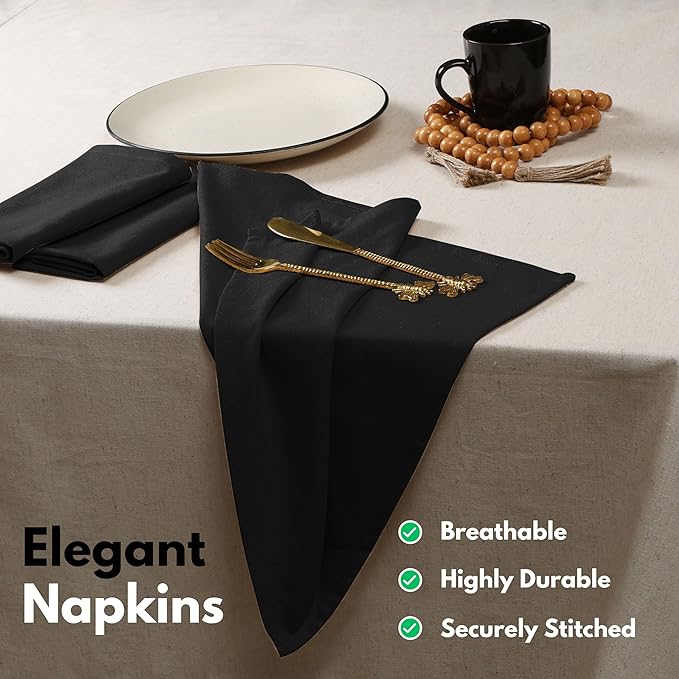 Native Fab Cloth Napkin Set of 12, 100% Cotton, Washable, Reusable Dinner Cloth Napkin 17x17 inches, Table Decor Napkins for Dinner, Events, Black