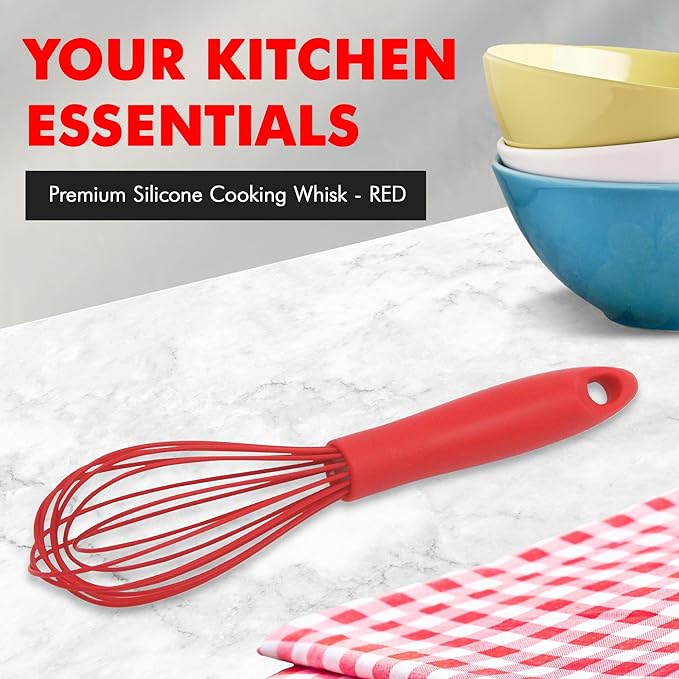Chef Craft Premium Silicone Wire Cooking Whisk, 10.5 Inch, Red