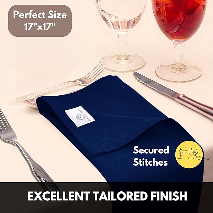 Napkins 100% Cotton Set of 4 Decorative Cloth Napkin Washable Dinner Napkins for Holiday, Dinner, Wedding, Baby Shower & Dining - Indigo Blue (17"x17")