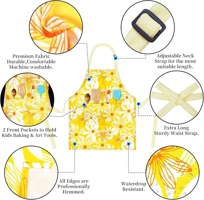 Kids Chef Hat and Apron, Adjustable Kids Aprons with Pocket Girls Boys Kitchen Toddler Aprons for Cooking Baking