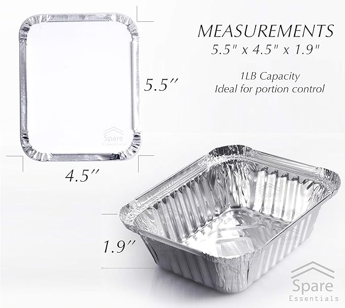 55 Pack - Small Foil Pans with Lids - To Go Food Containers with Lids 1lb Mini Aluminum Pans Freezer Safe Foil Take out Trays Heat proof Aluminum Meal Prep Containers 5.5x4.5x1.9 in