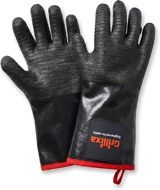 932°F Light Heat Resistant BBQ Gloves, 14-Inch Waterproof Neoprene Grill Gloves, Oil & Slip Resistant with Cotton Lining, for Oven, Smoker, Fire Pit, Rotisserie and BBQ Cooking