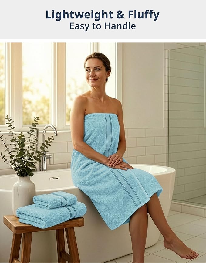 LANE LINEN Luxury Bath Towel Set - 6 Piece Set, 100% Cotton Bathroom Towel, Zero Twist, Quick Dry Shower Towels, Extra Soft Absorbent, 2 Bath, 2 Hand, 2 Wash Cloths - Blue