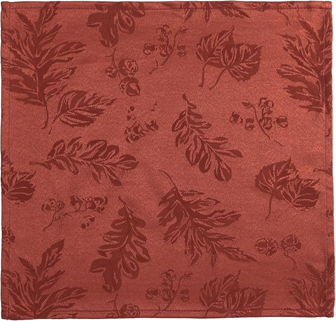 Elrene Home Fashions Elegant Woven Leaves Jacquard Damask Cloth Napkin Set, 17" x 17", Pack of 8, Spice Red
