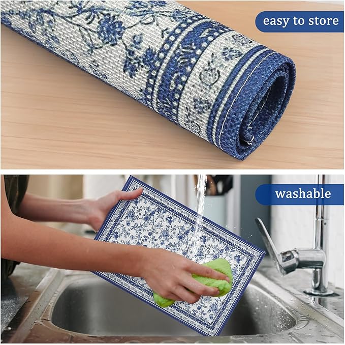 comfoyar Floral Branches Blue Placemats Set of 4, 12x18Inch Non-Slip Vintage Flower Place Mats, Rustic Country Style, Washable Absorbent Table Mats for Framhouse Kitchen Dining Party Table Decoration