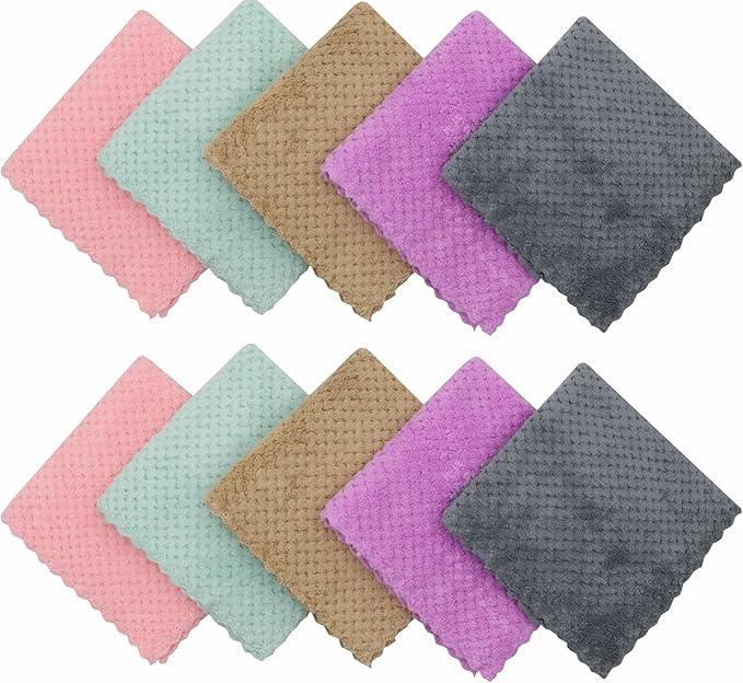 Microfiber Cleaning Cloth Lint Free Cleaning Rags, 10 Pack Fast Drying Dish Rags for Cleaning, Super Absorbent Kitchen Dish Cloths for Wash Dishes,12 in x 12 in, Mix Color