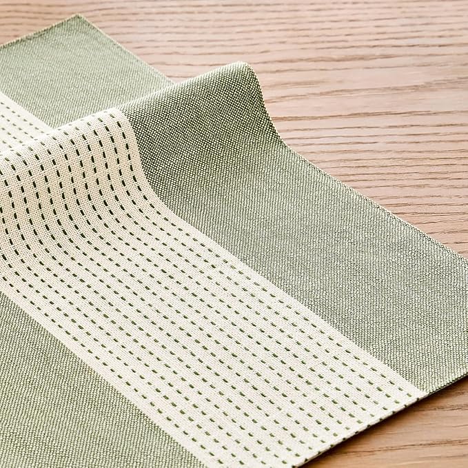 Wracra Linen Placemats, 12 x 18 Inch Set of 4 Placemats, Farmhouse Macrame Place Mats for Kitchen Table and Heat Resistant-Hemstitch Sage Green 4PCS