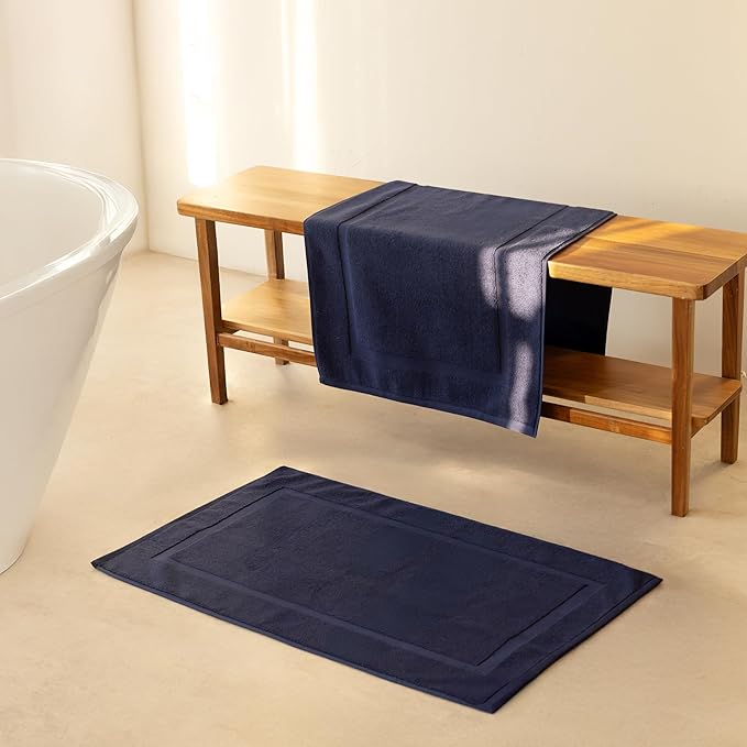 SALBAKOS 100% Turkish Cotton Bath Mat Set 2-Piece - 20x34 inch, Hotel & Spa Collection, Soft, Absorbent, Long Lasting, Durable Bathroom Rugs | Made in Turkey (Navy, 2 Bath Mats)