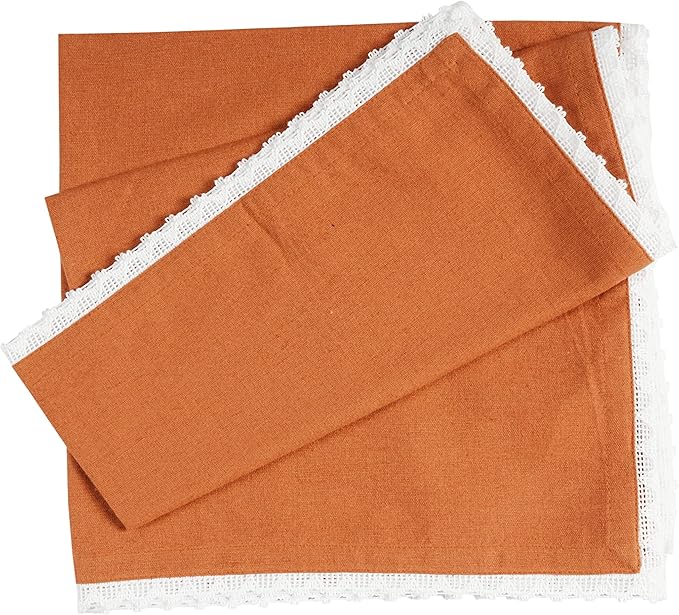 NATURALCRAFT 20X20 inch Oversized cloth Napkins Cotton linen 12 Pack Premium Quality Mitered Corners With Elegant Lace for Everyday Use Napkins are Pre Shrunk And Good Absorbency With Lace (RUST LACE)