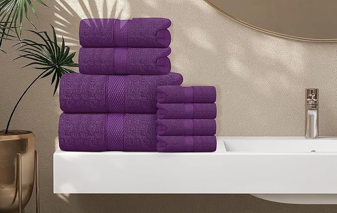 Oakias Premium Towel Set 600 GSM 6 Piece Plum - 100% Ring Spun Cotton Highly Absorbent Towels Set - Super Soft Bathroom Towel Set - Hotel Quality Double Stitched Hem - Ideal for Hotels, Spa, Gyms