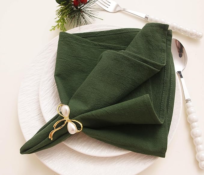 Cotton Fall Cloth Napkins set of 12, 16’’x16’’, Dinner Cloth Napkins Washable Bulk with Hemmed Edges, for Hotel Restaurant, Wedding, Christmas decor, Thanksgiving (Dark Green)