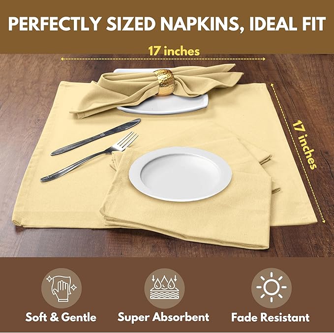 Native Fab Easter Cloth Dinner Napkins, 4 Pack, 100% Cotton, 17x17 Inches, Soft, Absorbent, Reusable Table Linen, Perfect for Easter Brunch, Spring Parties, Everyday Meals, Baby Pink & Pale Yellow
