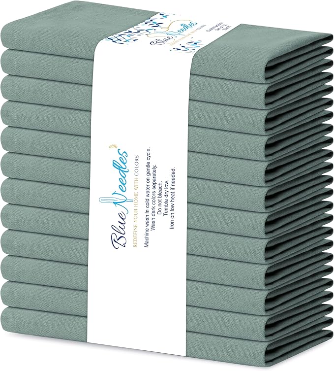 Blue Needles Solid Cloth Napkins Set of 12 Hunter Green 100% Cotton Dinner Napkins 18x18 inches - Soft, Reusable, Absorbent & Washable Linen, Ideal for Spring Summer Easter Parties & Everyday Use