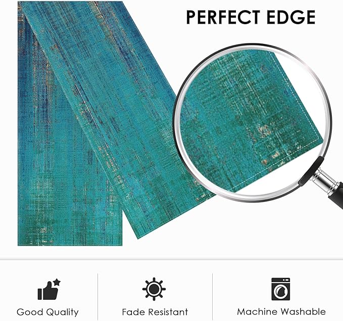 Emvency Vintage Farmhouse Table Runner, Abstract Teal and Gold Weathered Textured for Kitchen Coffee Table Family Dinners Holiday Parties Wedding Events Decor(13x72 inch)