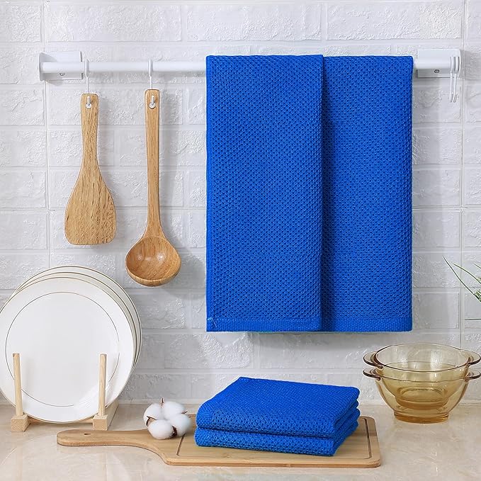 Kitinjoy 100% Cotton Waffle Weave Kitchen Hand Towels (13 X 28 Inches, Blueberry), 4-Pack Super Soft and Absorbent Dish Towel for Drying Dishes