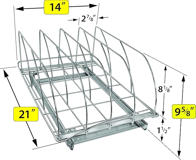 LYNK PROFESSIONAL® Pull Out Cookie Sheet Organizer for Cabinet – Baking Sheet Organizer – Sheet Pan Organizer - Lifetime Ltd. Warranty – 14” x 21” Deep Inside Cabinet, Chrome