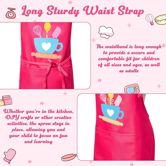 R HORSE 2Pcs Adults Kids Matching Apron Set Mommy and Me Adjustable Kitchen Apron with 2 Pockets Parent and Child Matching Gift for Mother's Day Women Daughter Cooking Baking Painting Training