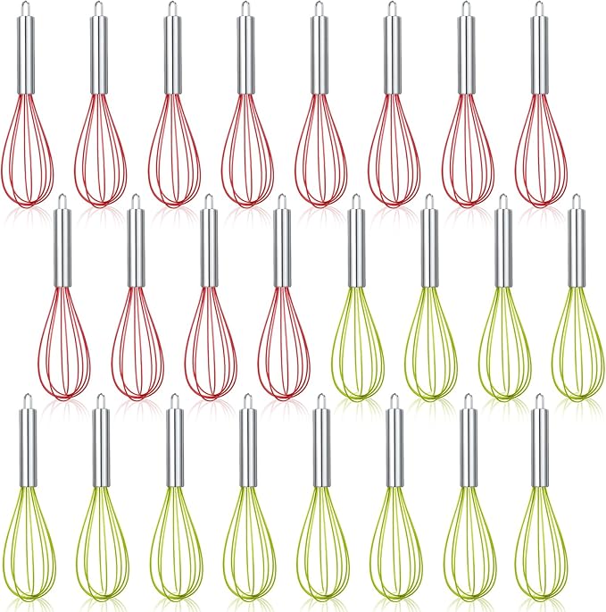 FoldTier 36 Sets 12 Inch Christmas Whisks Gifts DIY Fillable Christmas Tree Ornaments Xmas Colored Silicone Whisks for Cooking Heat Resistant Egg Beaters with Card Rope Bag for Candy Holder
