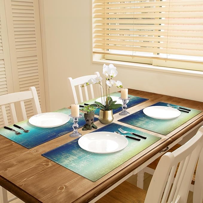 Emvency Farmhouse Placemats Set of 4, Abstract Blue and Green Vintage Art Painting 12x18 Inch Table Mats for Outdoor Home Party Kitchen Dining Decoration