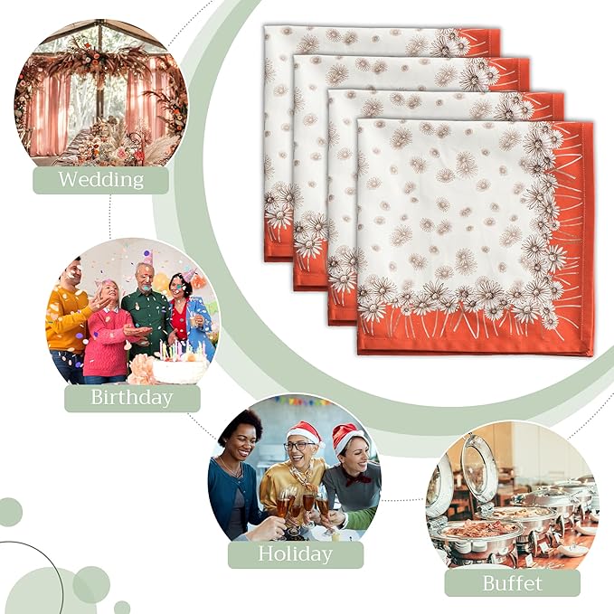 Maison d' Hermine Cloth Napkins Set of 4 100% Cotton for Thanksgiving Christmas Decorations Everyday Reusable Square Fall Napkins Cloth Washable Dinner Party (Bagatelle, 20"x20")