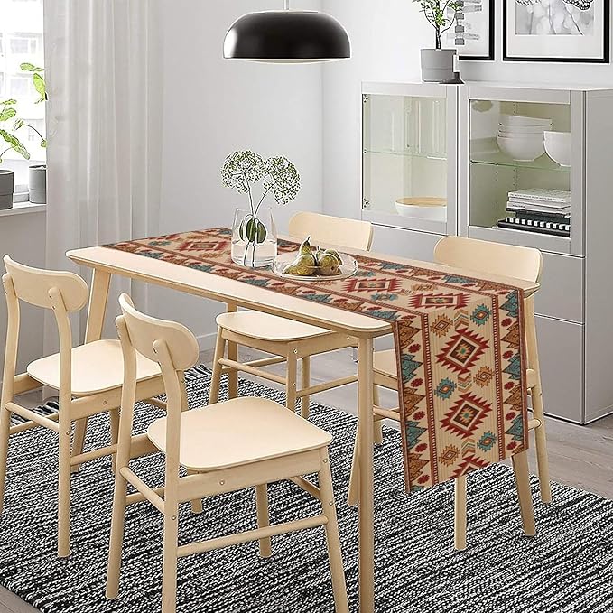 Retro Aztec Table Runner Western Native American Tribal Art Printed Runner for Home Kitchen Dining Table Living Room Decor Fabric 1 Panel W13xL36in