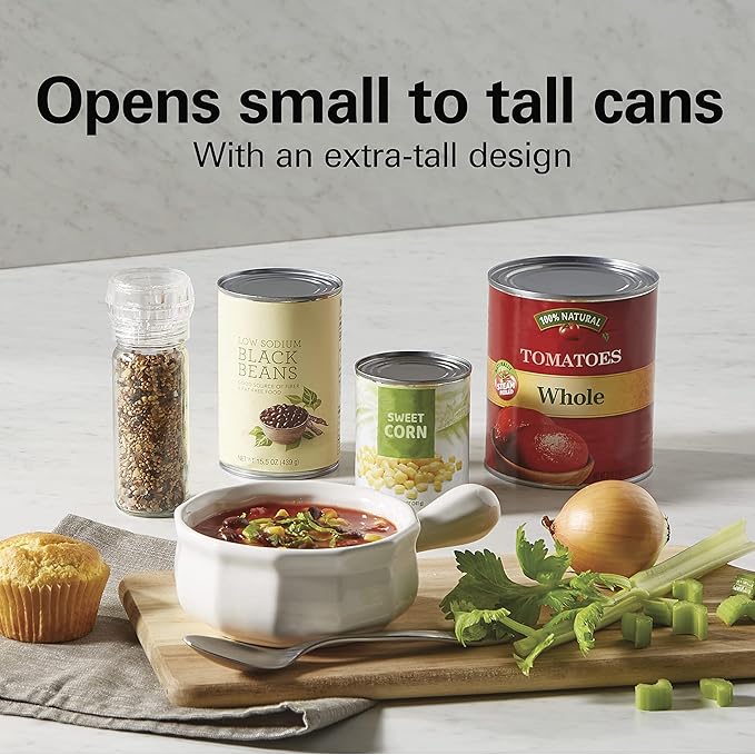 Hamilton Beach Electric Automatic Can Opener with Auto Shutoff, Knife Sharpener, Cord Storage, and SureCut Patented Technology, Extra Tall, Black
