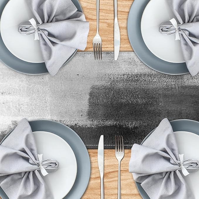 Black Grey Table Runners Rustic Farmhouse Linen Table Runners Abstract Art Small Coffee Table Runner for Kitchen Dining Table Home Party Decor