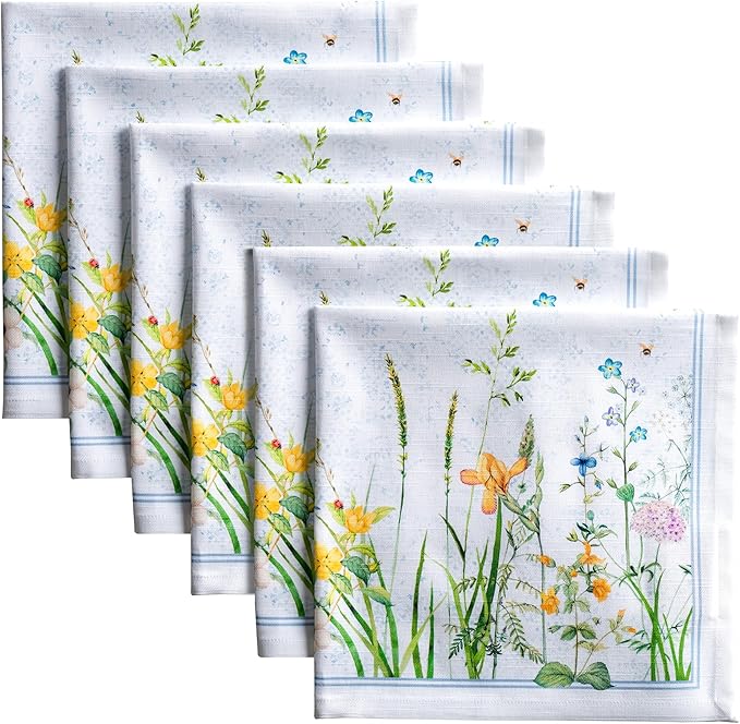Maison d' Hermine Cloth Napkins Set of 6 100% Cotton Everyday Reusable Square Napkins Cloth Washable Dinner Party Wedding Restaurant Gifts for Mothers Day Spring/Summer (Fleurs De Mai, 20" x 20")