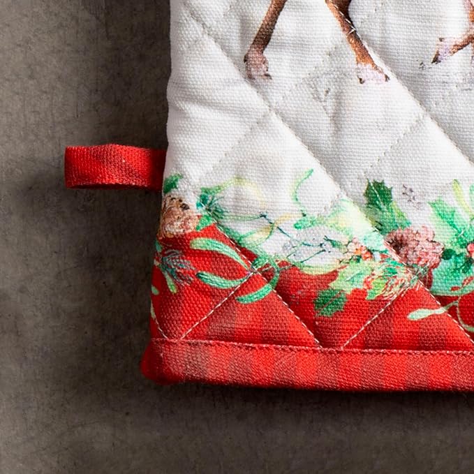Maison d' Hermine Oven Gloves 100% Cotton Oven Mitt 7" x 13" with Loop Heat Resistant Cooking Gloves for Thanksgiving Christmas Decorations Baking Handling Hot Pans (Pack of 1, Christmas Tradition)