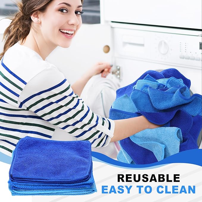 Tanlade Cleaning Cloth Dry Erase Cloth Cleaning Rags Reasonable Kitchen Towels Microfiber Towels Cars Wash(6 x 6 Inch,Blue/Light Blue/Dark Blue,30 Pcs)