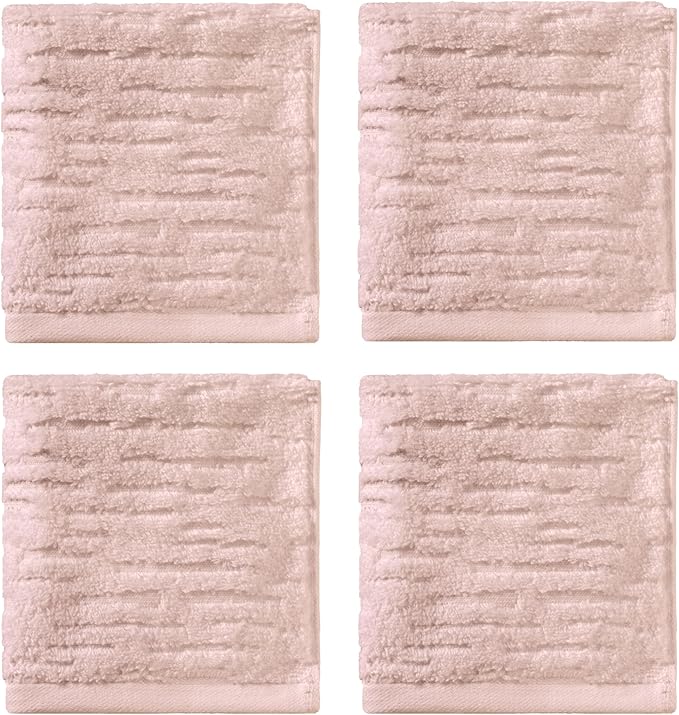 SKL Home CloudSoft 100% Cotton Luxury 4-Piece Washcloth Set, 520 GSM, Ultra Plush & Absorbent, Blush Pink