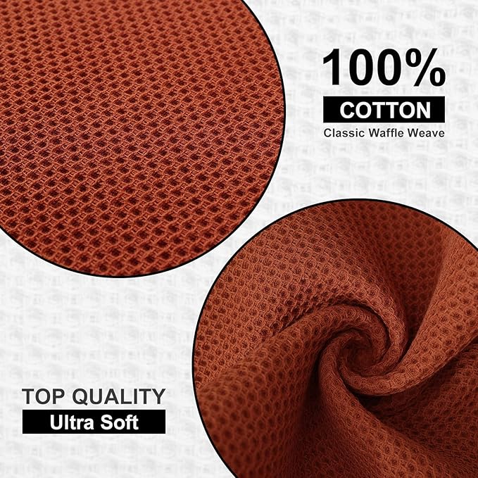 Kitinjoy 100% Cotton Kitchen Dish Cloths (12 X 12 Inches, Rust), 6 Pack Waffle Weave Ultra Soft Absorbent Dish Towels for Drying Dishes Quick Drying Kitchen Towels Dish Rags