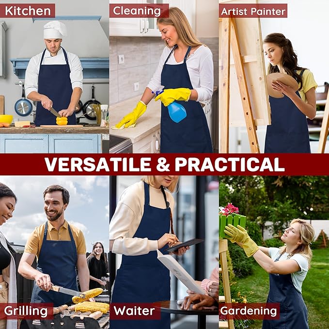 2 Pcs Plus Size Chef Apron, Unisex Professional Apron with 2 Pockets for Cooking, Work, Baking (Larger Size)