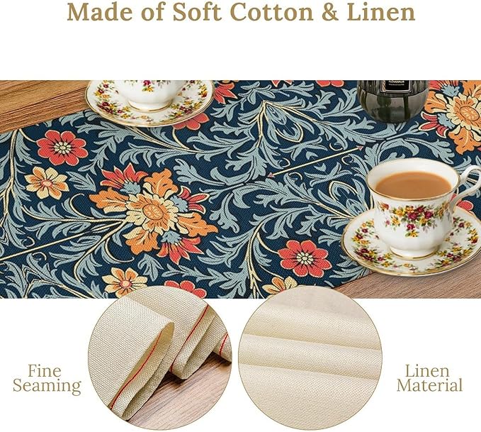 William Morris Table Runner Rural Farmhouse Vintage Flower Art Printed Dinner Runner for Home Kitchen Dining Table Decor Fabric 1 Panel W13xL70in