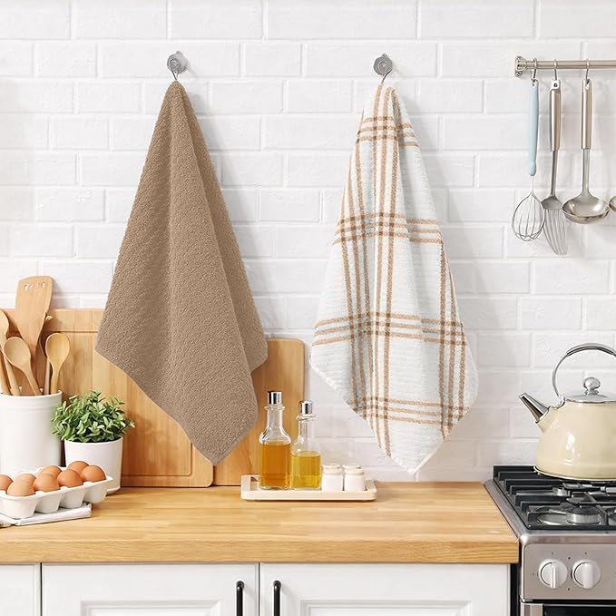RIVERSIDE Pack of 12 Premium Kitchen Towels 16 x 26 Inches, 100% Cotton Kitchen Hand Towels, Super Soft and Highly Absorbent Dish Towels for Kitchen (Tan)