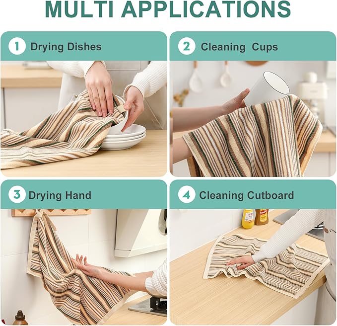 SALAS Premium Cotton Kitchen Dish Towels for Drying Dishes,Large Long Kitchen Hand Towels, Thick Highly Absorbent Dish Clothes Tea Towel Sets with Hanging Loop, 16" X 26", 4 Pcs