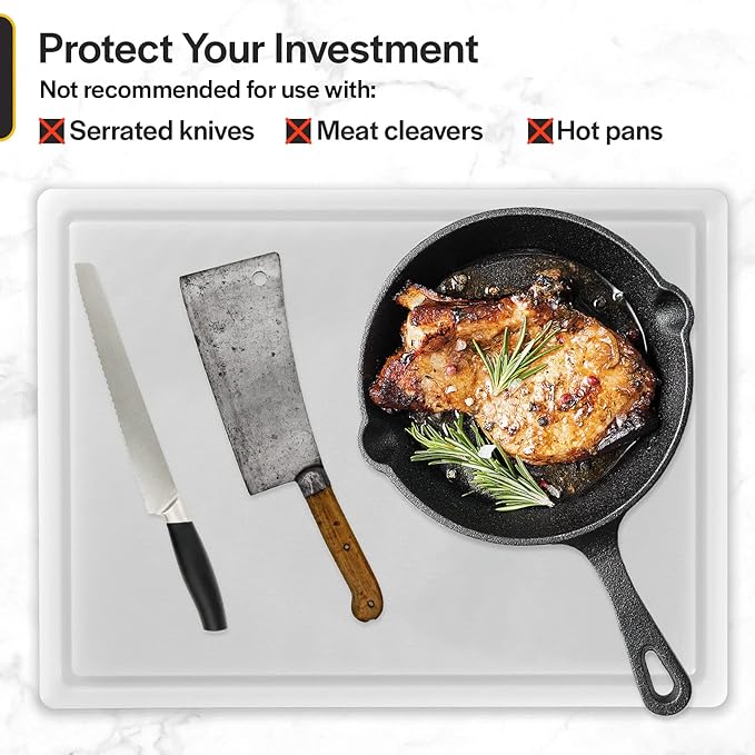 Commercial Grade Plastic Cutting Board with Juice Groove - 18 x 12 Inch for Carving Meat, Grilling, BBQ - 1/2" Thick White HDPE Poly for Food Service