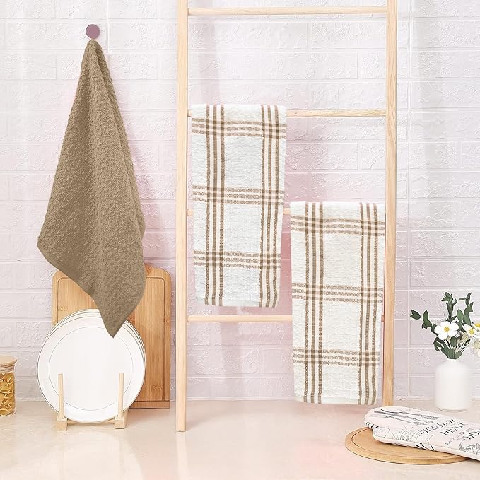 DAN RIVER Premium Kitchen Towels - [Pack of 12] 100% Cotton (16x 26 Inches) -Super Soft,Highly Absorbent, Quick Dry, Dish Towels for Kitchen Towels -Tan