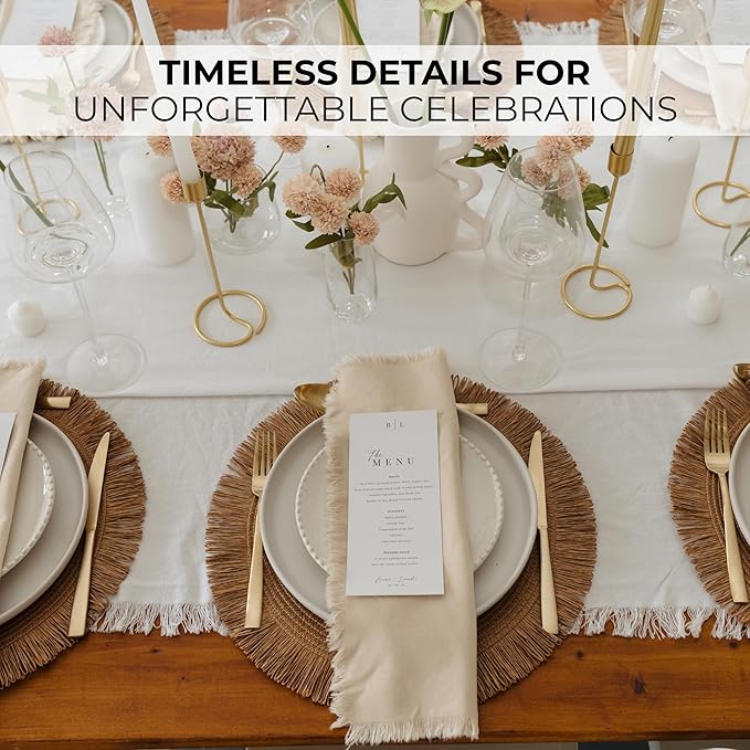 Decorative Boho Table Placemats Set of 6 with Matching Linen-Textured Napkins - Beautiful Natural Decor Elevates Your Dining Room or Kitchen Setting - Easy to Style & Mix with Linen Inspired Material