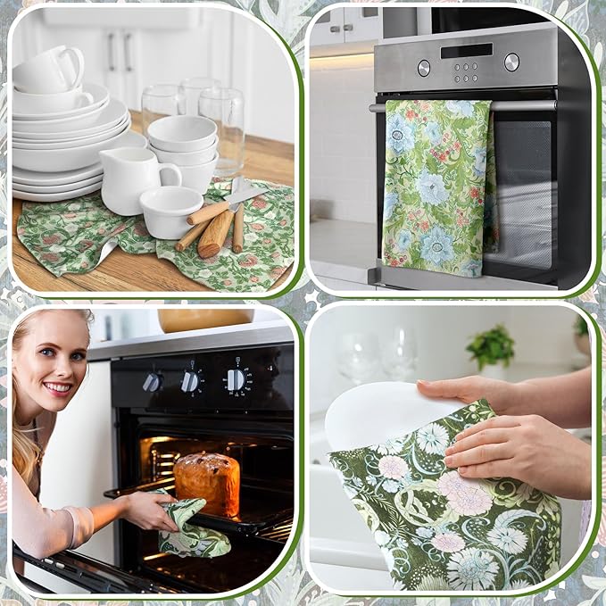 TecUnite 6 Pcs Vintage Floral Kitchen Towels Set Retro Flower Dish Towels Absorbent Decorative Colorful Tea Hand Towel for Cleaning Drying Wiping Task Women Mom Housewarming Gifts Decor