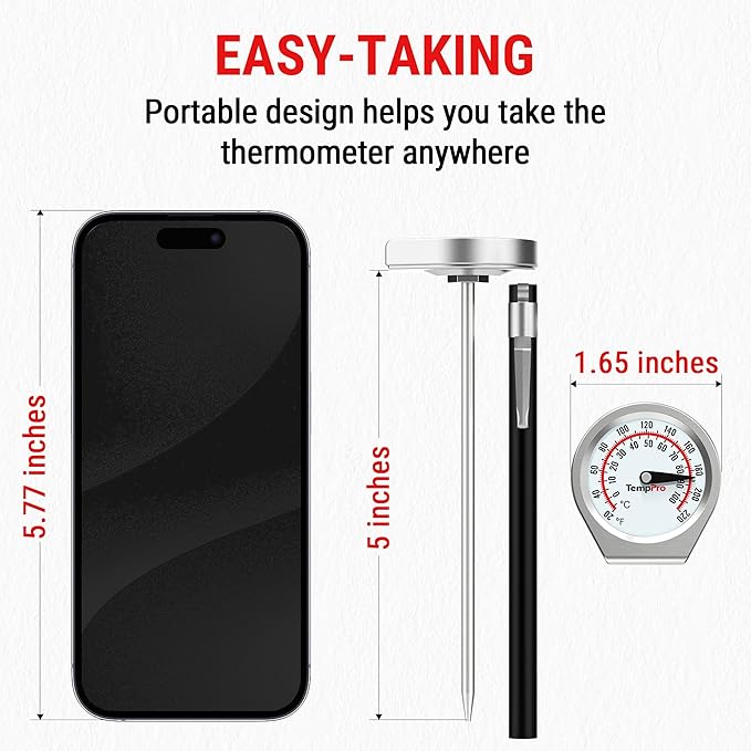 TempPro Dial Instant Read Meat Thermometer for Cooking, Grill Food Thermometer with Glass Lens, Portable Kitchen Thermometer for Liquid, Steak, Turkey Temp Checking (Previously ThermoPro)