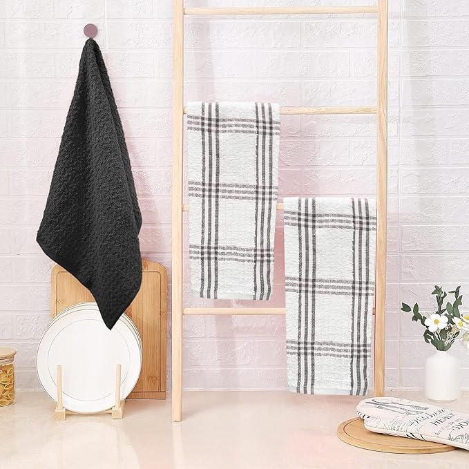 DAN RIVER Premium Kitchen Towels - [Pack of 12] 100% Cotton (16x 26 Inches) -Super Soft,Highly Absorbent, Quick Dry, Dish Towels for Kitchen Towels -Black