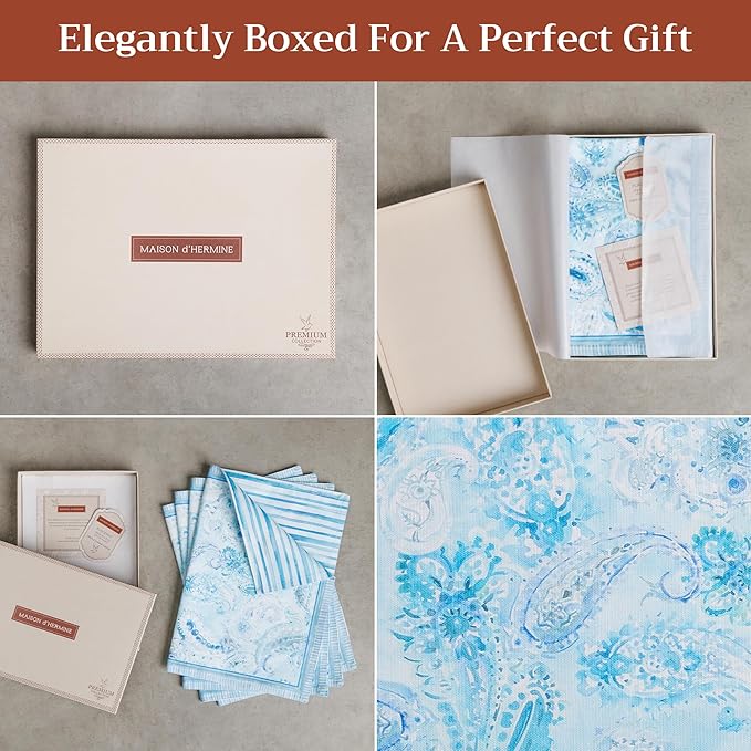 Maison d' Hermine Placemat 100% Combed Cotton Premium Set of 4 Decorative Washable Place Mats Table Cloth Placemat, Dining, Kitchen, Parties & Camping - Paisley Blues (13"x19")