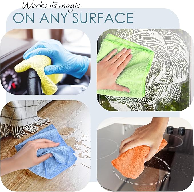 Hearth & Harbor Microfiber Cleaning Cloth, Microfiber Towels for Cars 24 Pack Washcloths, Blue Cleaning Rags, Reusable Microfiber Towel, Microfiber Cloth Rags for Cleaning, Lint Free Cloth