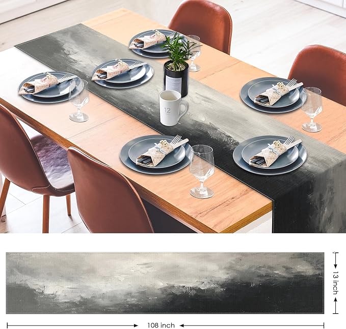 Emvency Modern Table Runner, Black and White Abstract Oil Painting for Kitchen Coffee Table Family Dinners Holiday Parties Wedding Events Decor(13x72 inch)