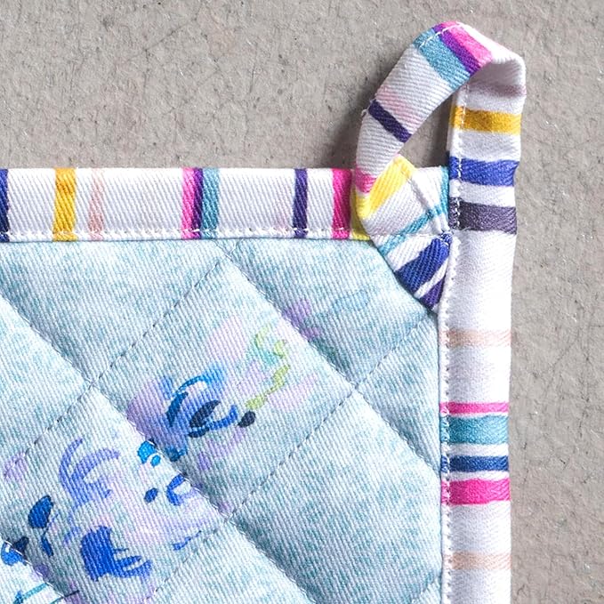 Maison d' Hermine Pot Holders 100% Cotton Heat Resistant Potholders 8" x 8" Hot Pads with Loop Baking Gifts for Mothers Day Handling Hot Pans Spring/Summer (Pack of 2, Sweet Rose Lavender - Lush)
